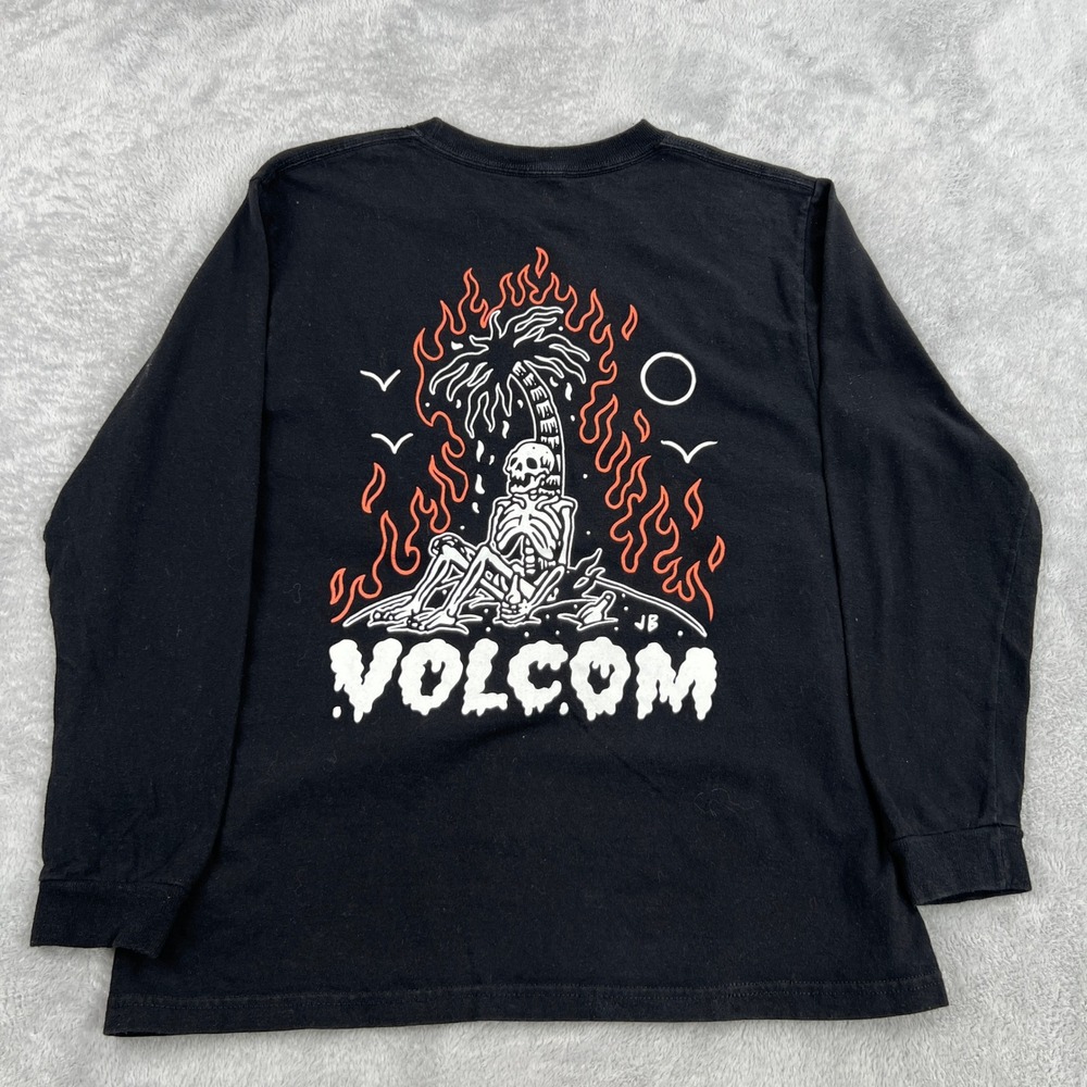 Volcom Flaming Palm Skeleton Graphic Tee L Black Kids Long Sleeve Skate Shirt